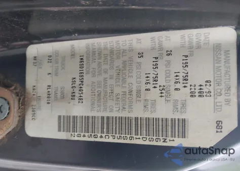 1993 Nissan Truck King Cab z USA, uszkodzony, nr VIN 1N6SD16S5PC405482